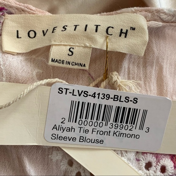Lovestitch Aliyah Kimono Sleeve Tie Front Pink Floral V Neck Top